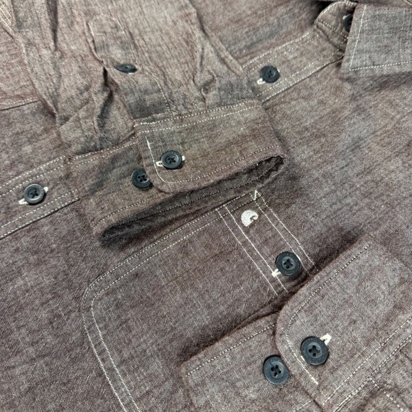 Carhartt Button Down Shirt Mens 2XL Brown Long Sleeve Workwear Cotton EUC - Picture 3 of 9
